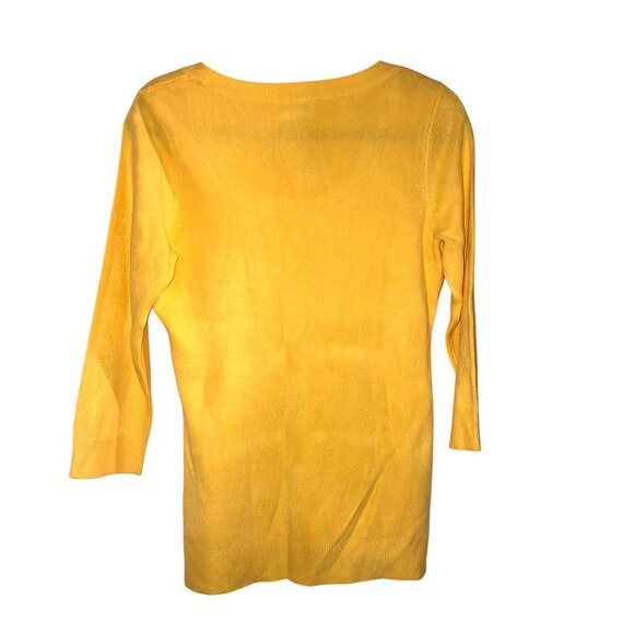 NEW YORK & CO.- WOMENS 3/4 SLEEVE CREW NECK YELLOW SWEATER SIZE MEDIUM - Picture 2 of 6